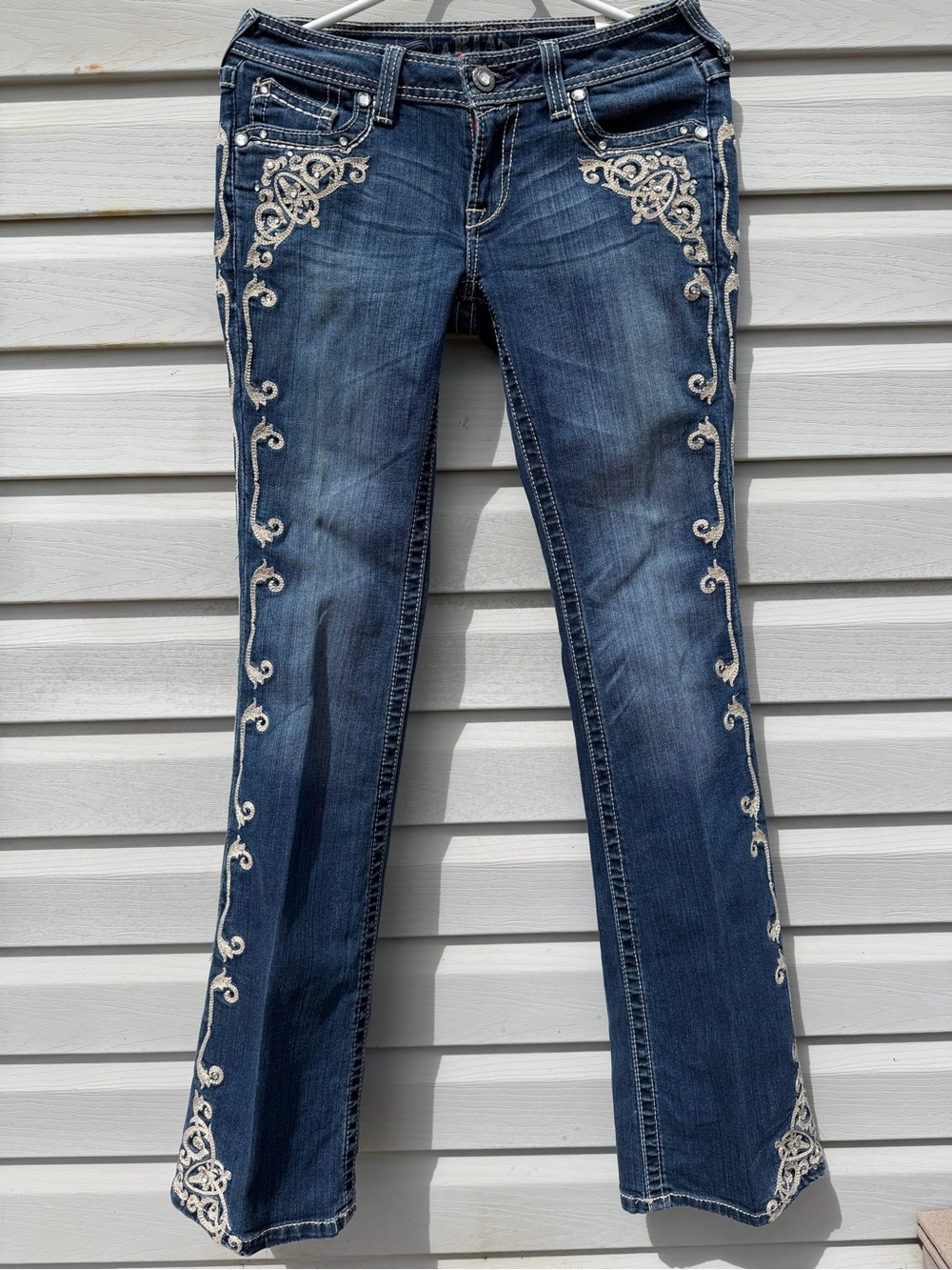 Ariat Dark Blue Boot Cut Jeans with Cream Embroidery